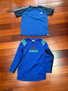 adidas Blue Short-Sleeve Tee & Blue Long-Sleeve Athletic Top Set